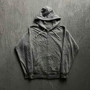 Vintage Thermal Full Zip‎ Hoodie Medium Grey 1970s Waffle Lined